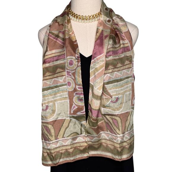 Vintage Liz Claiborne pastel Southwestern abstract print long scarf 10x52" - Picture 1 of 7